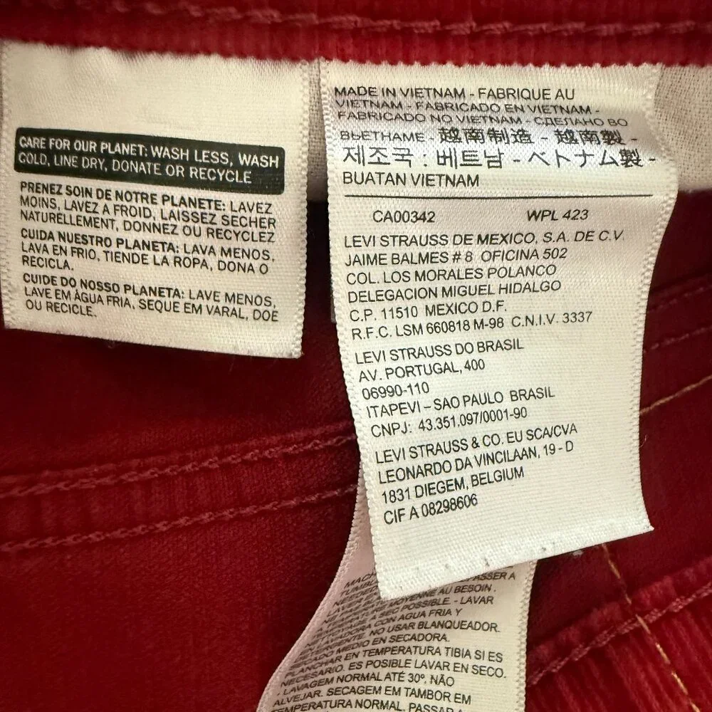 Levi's Corduroy Slim Straight Men's Pants 31x30 Stretch Oxblood Red - Picture 7 of 11